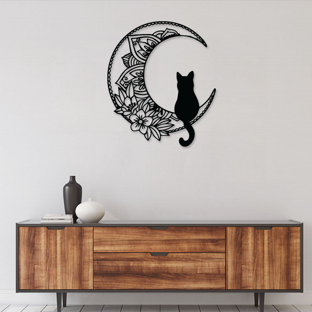 Cat Black Cat On The Moon - Led Light Metal - Owls Matrix LTD