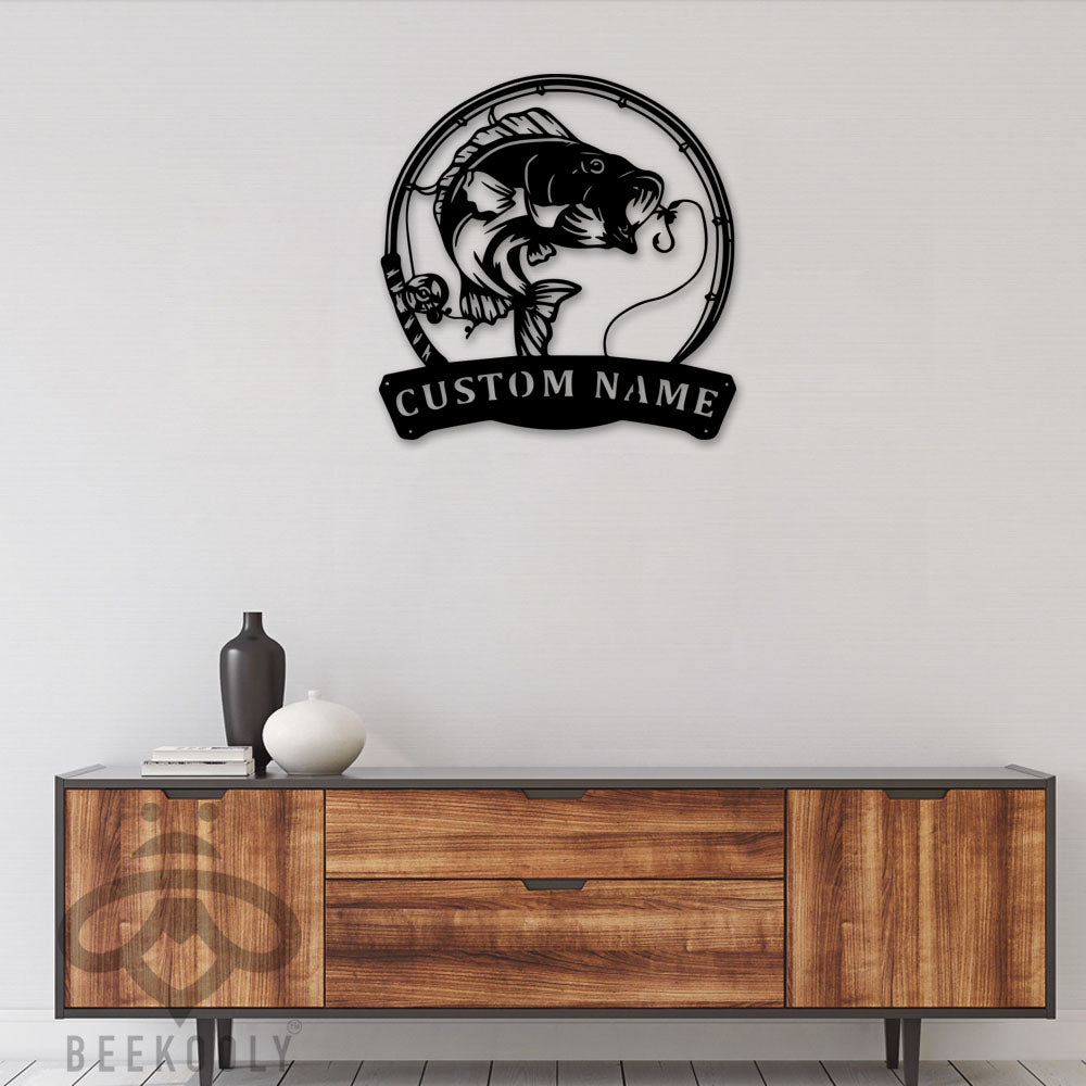 Bass Fishing Fish Pole Monogram - Led Light Metal - Owls Matrix LTD