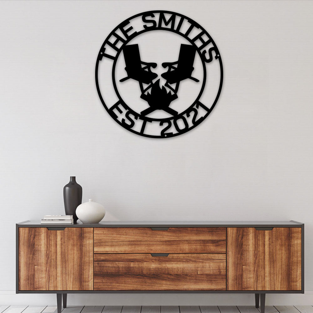 Camping Campfire Family Name Camping Personalized - Led Light Metal - Owls Matrix LTD