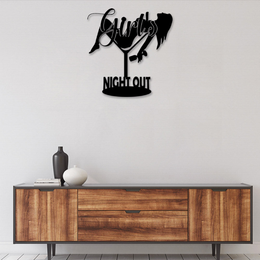 Girl Night With Wine - Led Light Metal - Owls Matrix LTD