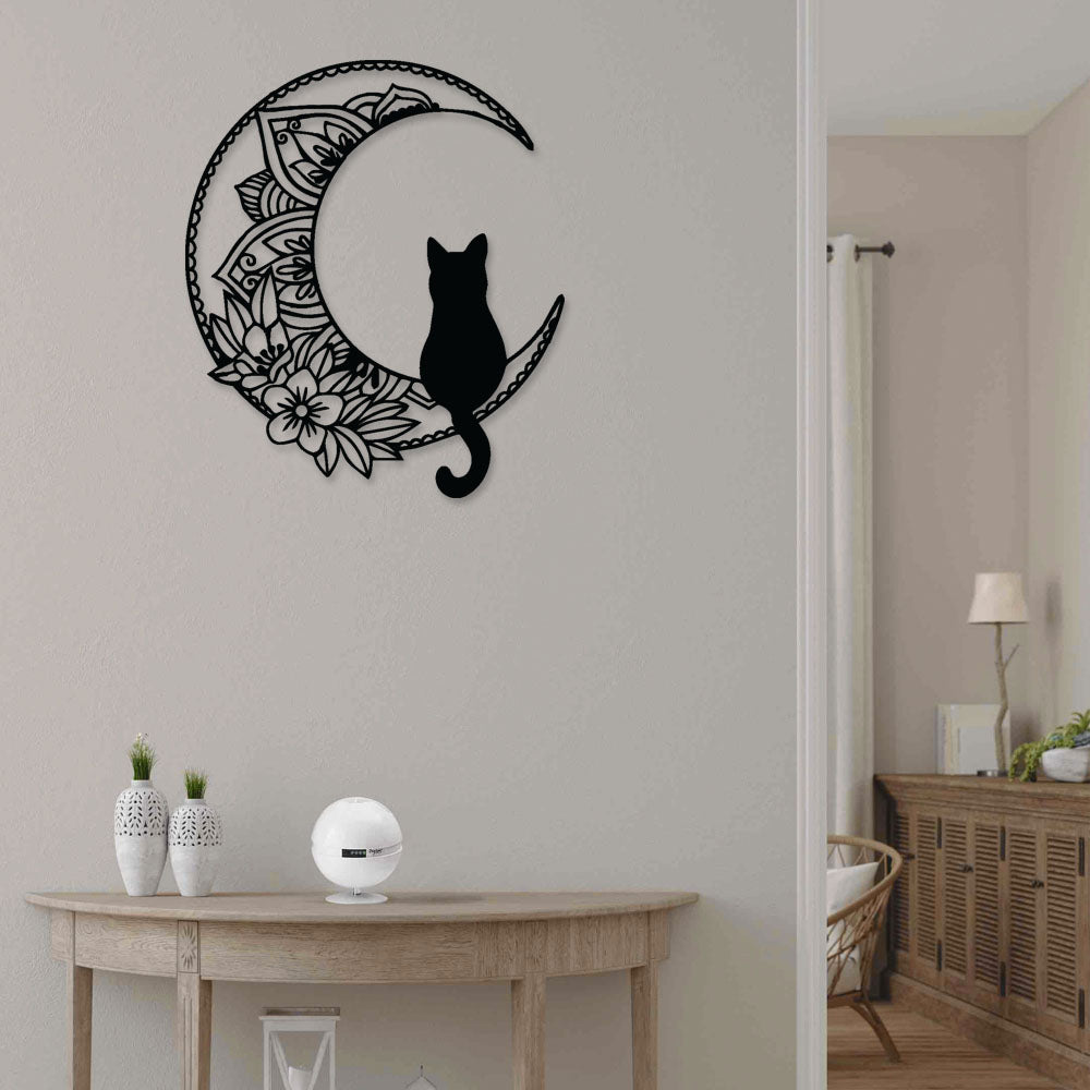 Cat Black Cat On The Moon - Led Light Metal - Owls Matrix LTD