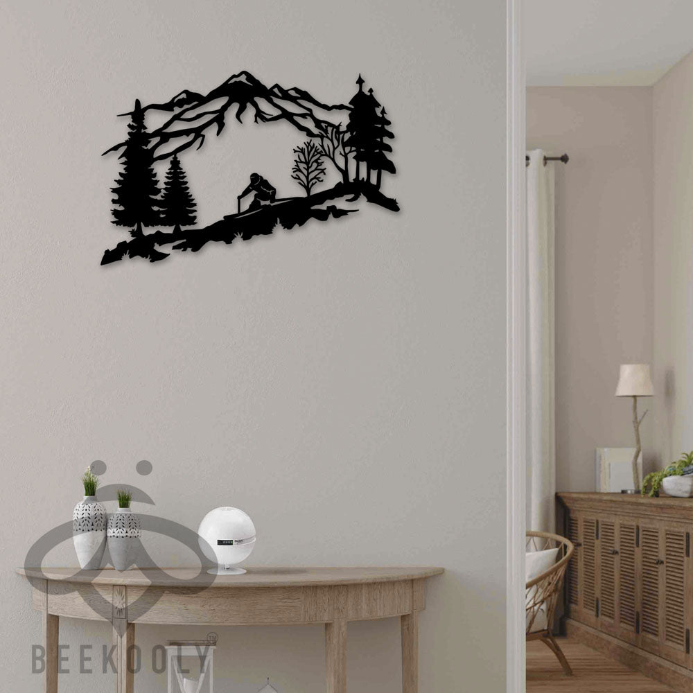 Skier Mountain And Trees - Led Light Metal - Owls Matrix LTD