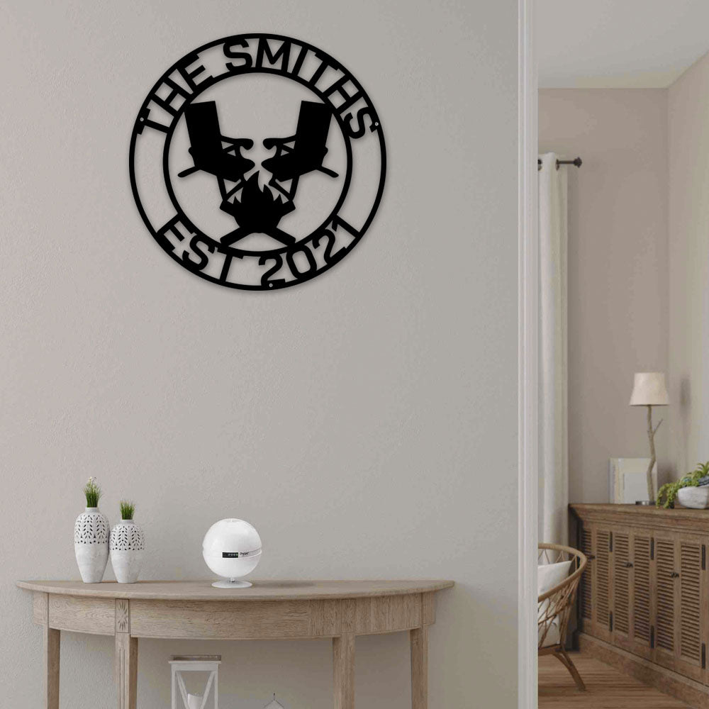 Camping Campfire Family Name Camping Personalized - Led Light Metal - Owls Matrix LTD