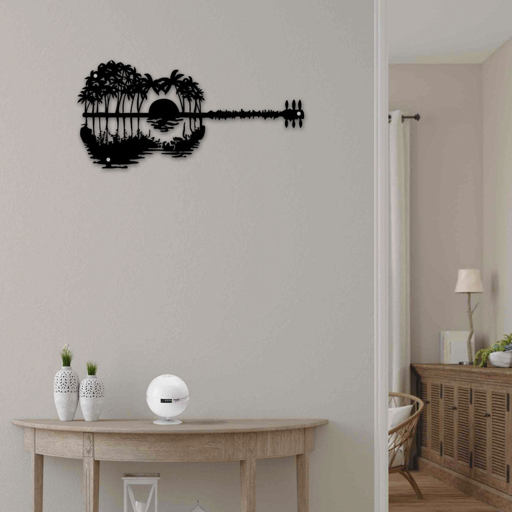 Guitar Palm Island Trees - Led Light Metal - Owls Matrix LTD