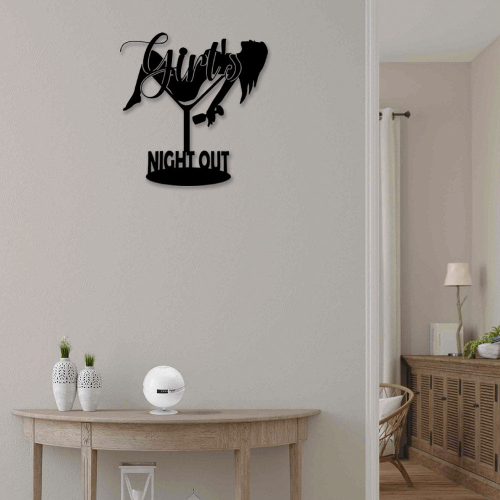 Girl Night With Wine - Led Light Metal - Owls Matrix LTD