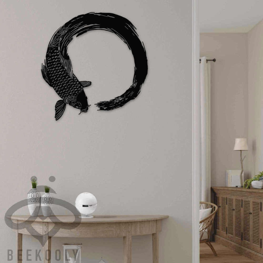 Koi Fish Enso Circle - Led Light Metal - Owls Matrix LTD