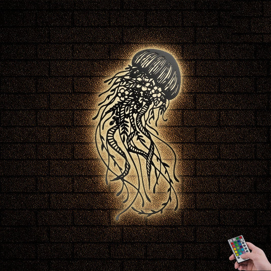 12"x12" Jellyfish Floral Sculpture Style - Led Light Metal - Owls Matrix LTD