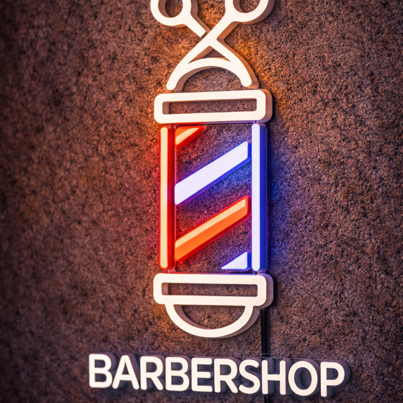 Modern Barber Pole LED Neon Sign – Scissors Hair Salon Wall Light Decor