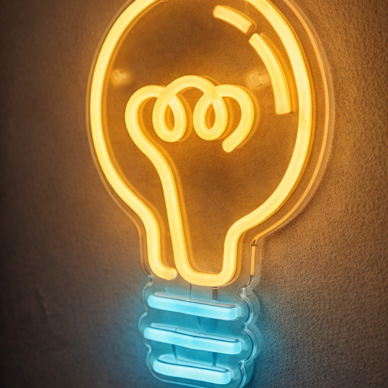 Modern Light Bulb Neon Sign – Warm Yellow & Cool Blue LED Wall Light