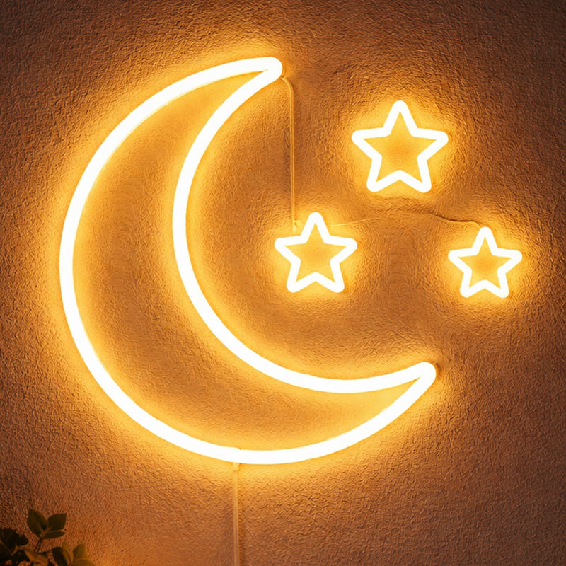 Moon & Stars Neon Sign – Warm Cozy LED Wall Decor for Bedroom Aesthetic