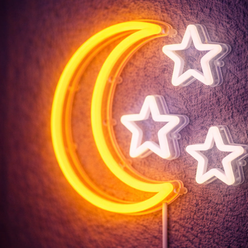 Moon & Stars Neon Sign – Warm LED Wall Light for Bedroom & Cozy Night Decor