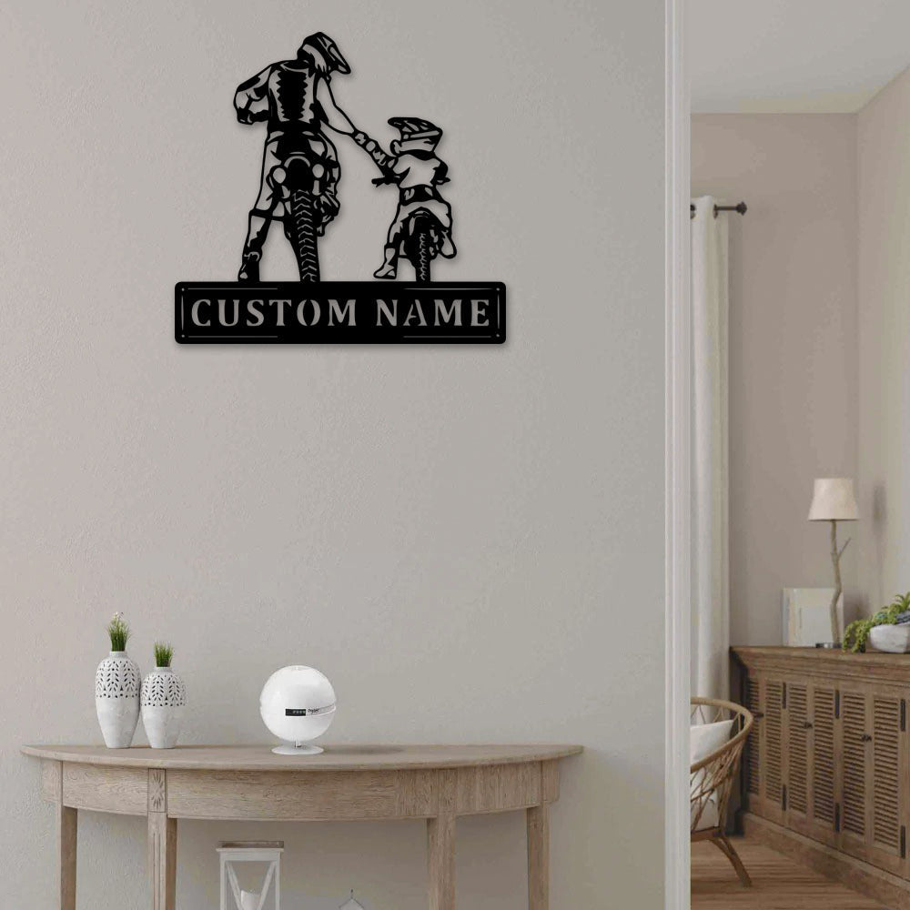 Motorcross Rider Father and Son Amazing Personalized - Led Light Metal - Owls Matrix LTD