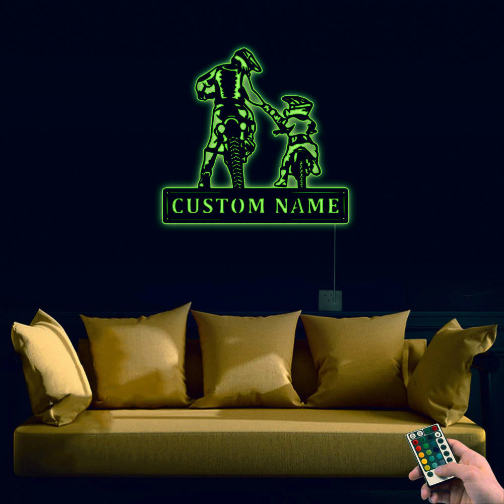 Motorcross Rider Father and Son Amazing Personalized - Led Light Metal - Owls Matrix LTD