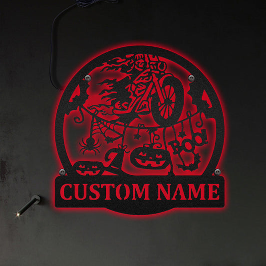 Halloween Motorcycle Ghost Rider Personalized - Led Light Metal - Owls Matrix LTD