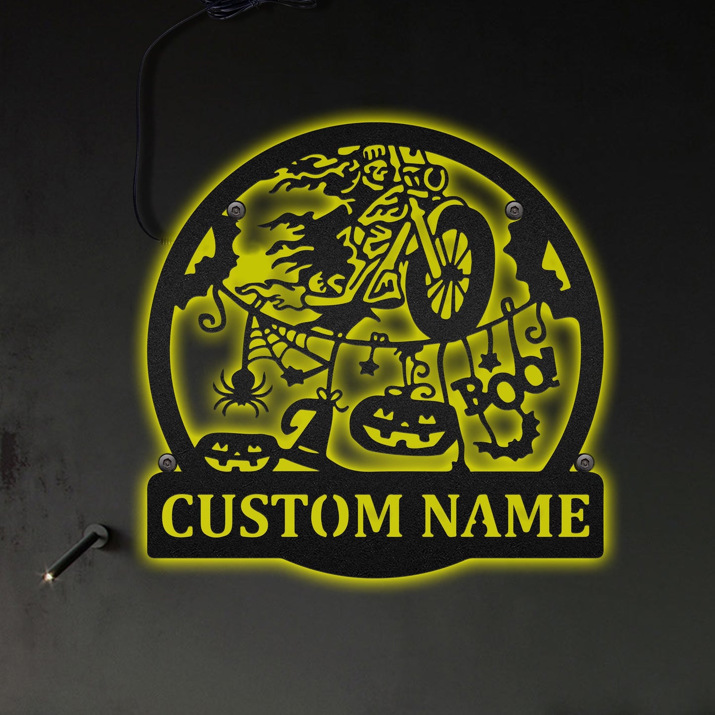 Halloween Motorcycle Ghost Rider Personalized - Led Light Metal - Owls Matrix LTD