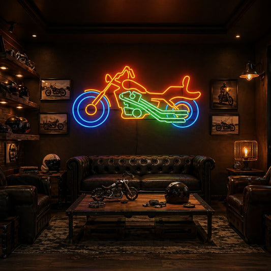 Motorcycle Neon Sign Garage - Chopper LED Wall Art