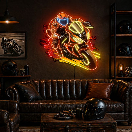 Motorcycle Neon Sign Garage - Racing Bike Wall Art