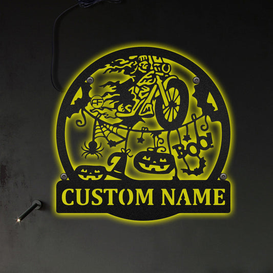 12"x12" Motorcycle Ghost Rider Halloween Personalized - Led Light Metal - Owls Matrix LTD