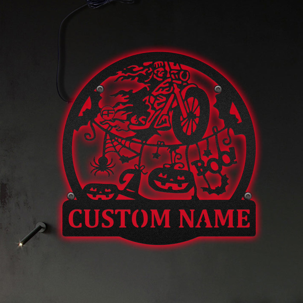 Motorcycle Ghost Rider Halloween Personalized - Led Light Metal - Owls Matrix LTD