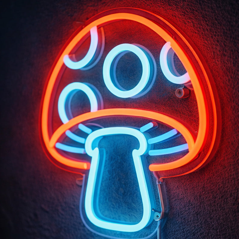 Mushroom Neon Sign – Red & Blue LED Wall Light for Gaming Room Decor