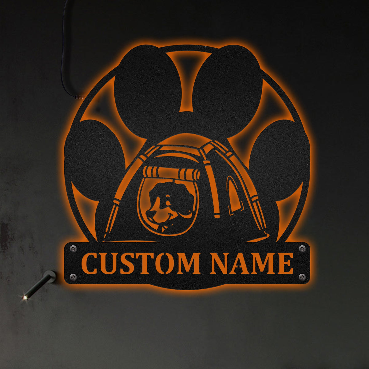 12"x12" Dog Paw Camping Personalized - Led Light Metal - Owls Matrix LTD