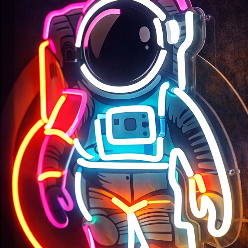 Neon Astronaut Standing on the Moon – Colorful Space LED Wall Light