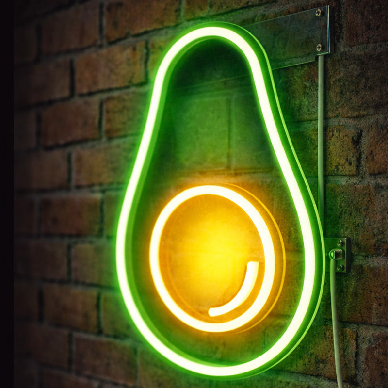 Neon Avocado Wall Sign – Green & Yellow LED Fruit Light for Bars, Cafés & Modern Home Décor