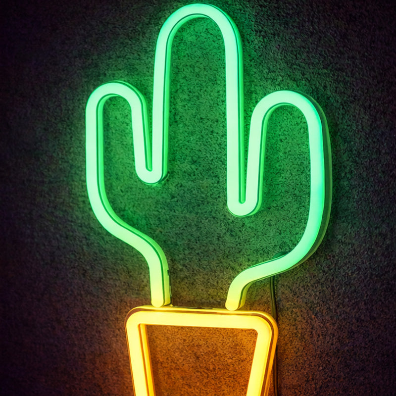 Neon Cactus LED Wall Sign – Green & Yellow Modern Botanical Light