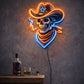 Neon Cowboy Skull Wall Sign – Western Skeleton LED Art with Hat, Scarf & Cigar Glow
