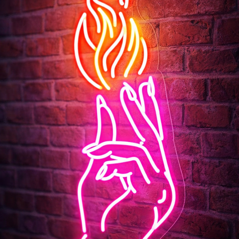 Neon Flame Hand Wall Art – Pink & Orange LED Neon Sign