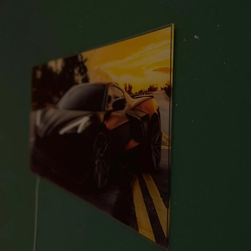 Neon Light Wall Art – Automotive Backlit Poster for Man Cave & Garage