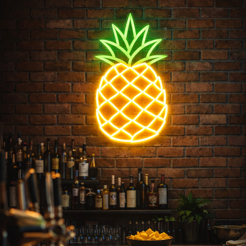 Neon Pineapple Wall Sign – Yellow & Green LED Tropical Fruit Light for Bars, Cafés & Home Décor