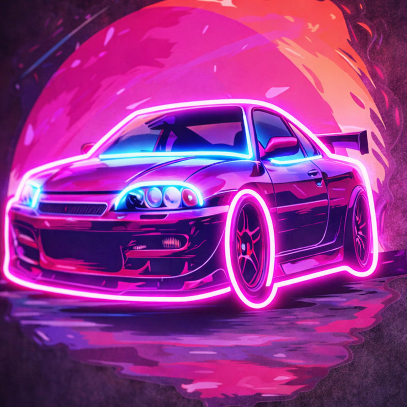 Neon Pink JDM Sports Car Wall Sign – Cyberpunk LED Art
