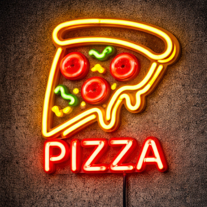 Neon Pizza Slice & PIZZA Sign – LED Wall Light for Restaurant & Kitchen Decor