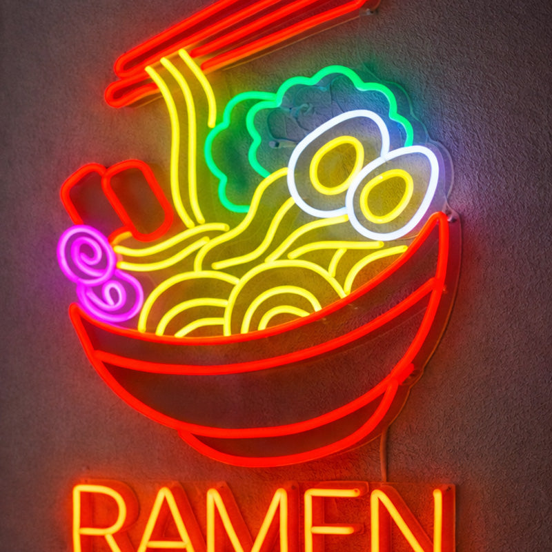Neon Ramen Bowl Sign with Chopsticks – Colorful Japanese Food LED Wall Light