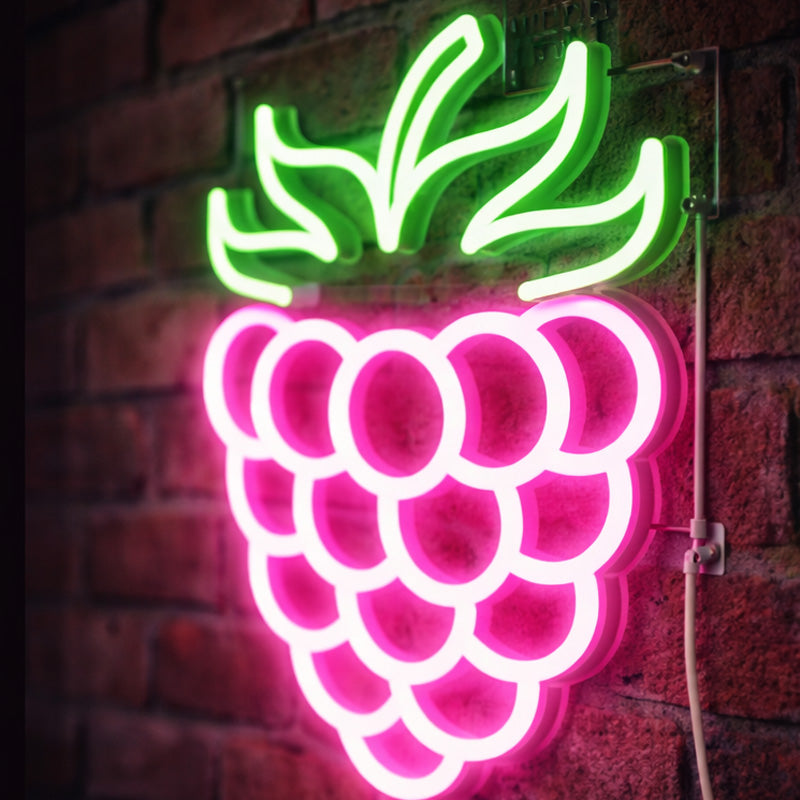 Neon Raspberry Wall Sign – Pink & Green LED Fruit Light for Bars, Cafés & Modern Interiors
