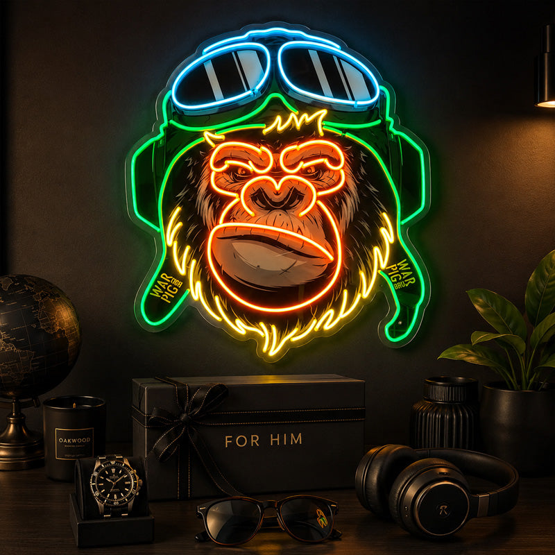 Neon Sign Gift For Men - Aviator Ape LED Wall Light
