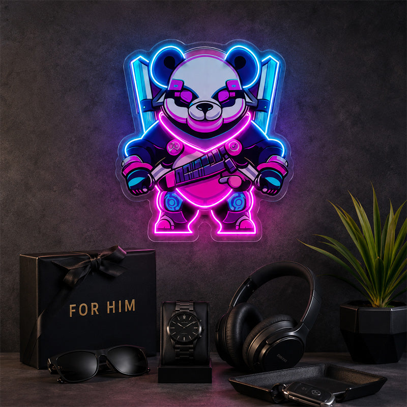 Neon Sign Gift For Men - Cyber Panda LED Wall Light
