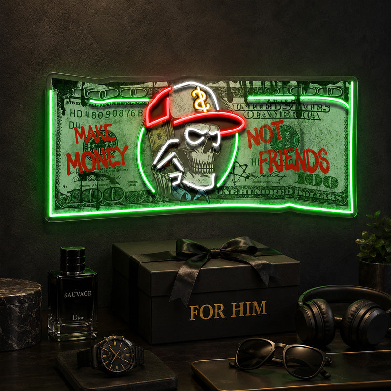 Neon Sign Gift For Men - Money Skull LED Wall Light
