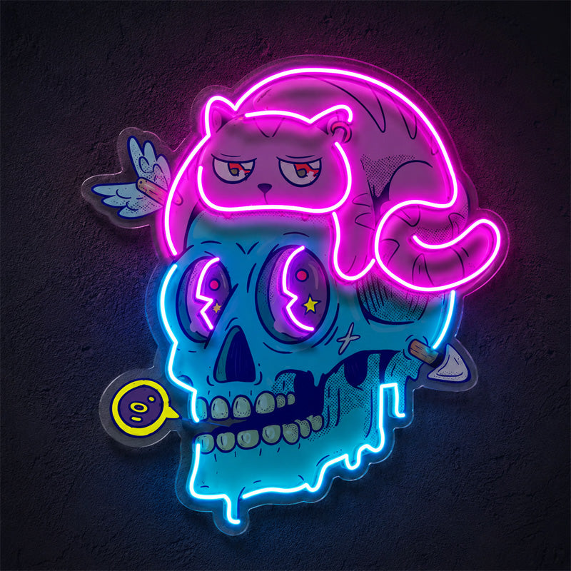 Neon Sign Gift For Men - Neon Skull Cat Wall Light
