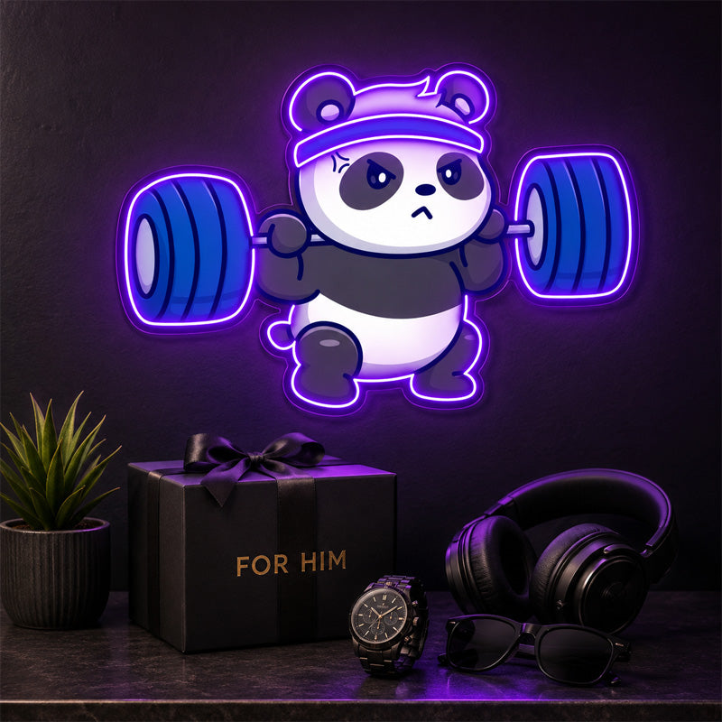 Neon Sign Gift For Men - Weightlifting Panda Wall Light
