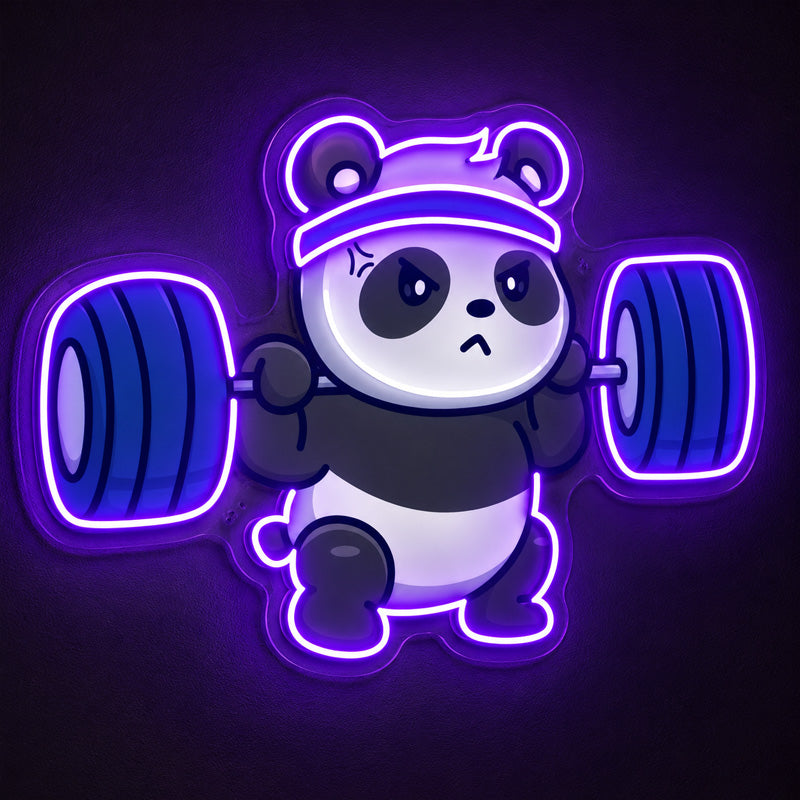 Neon Sign Gift For Men - Weightlifting Panda Wall Light
