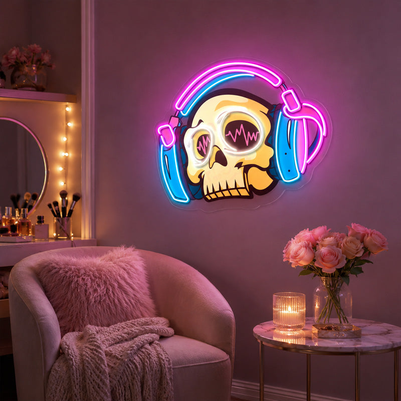 Neon Sign Gift Ideas for Women - Skull Headphone Glow
