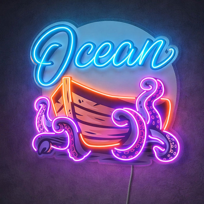 Neon Sign for Bathroom Decor – Ocean Boat LED Wall Art
