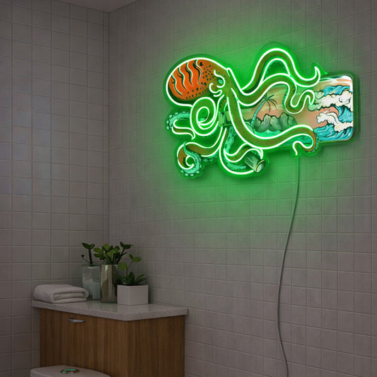 Neon Sign for Bathroom Decor – Octopus Ocean LED Art
