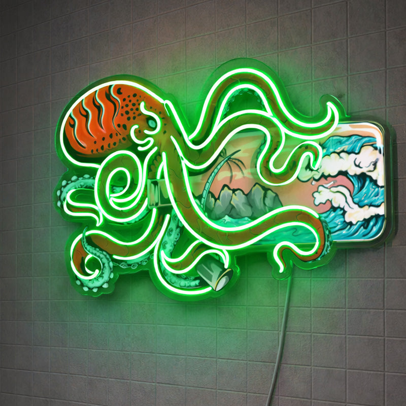 Neon Sign for Bathroom Decor – Octopus Ocean LED Art
