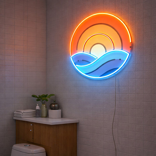 Neon Sign for Bathroom Decor – Sunset Ocean LED Light
