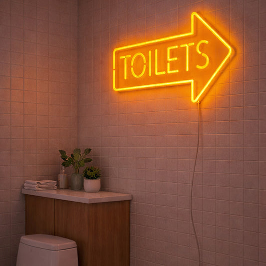 Neon Sign for Bathroom Decor – Toilets Arrow LED Light
