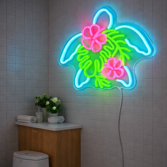 Neon Sign for Bathroom Decor – Tropical Turtle LED Light
