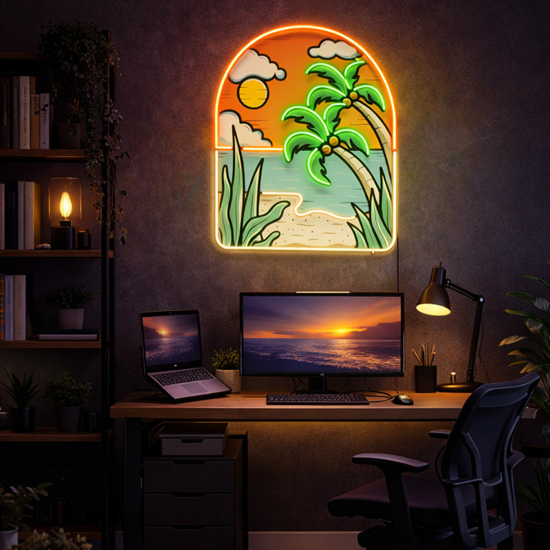 Neon Sign for Home Office – Beach Sunset LED Decor